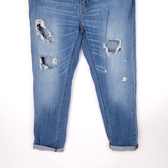 Express Jeans Womens 2 Girlfriend Straight Crop Ankle Distressed Stretch Pants - Picture 6 of 7